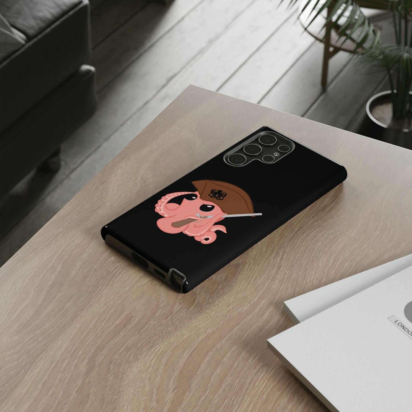 Phone case featuring a cartoon pirate themed original mascot design by the Octopus Revolution.