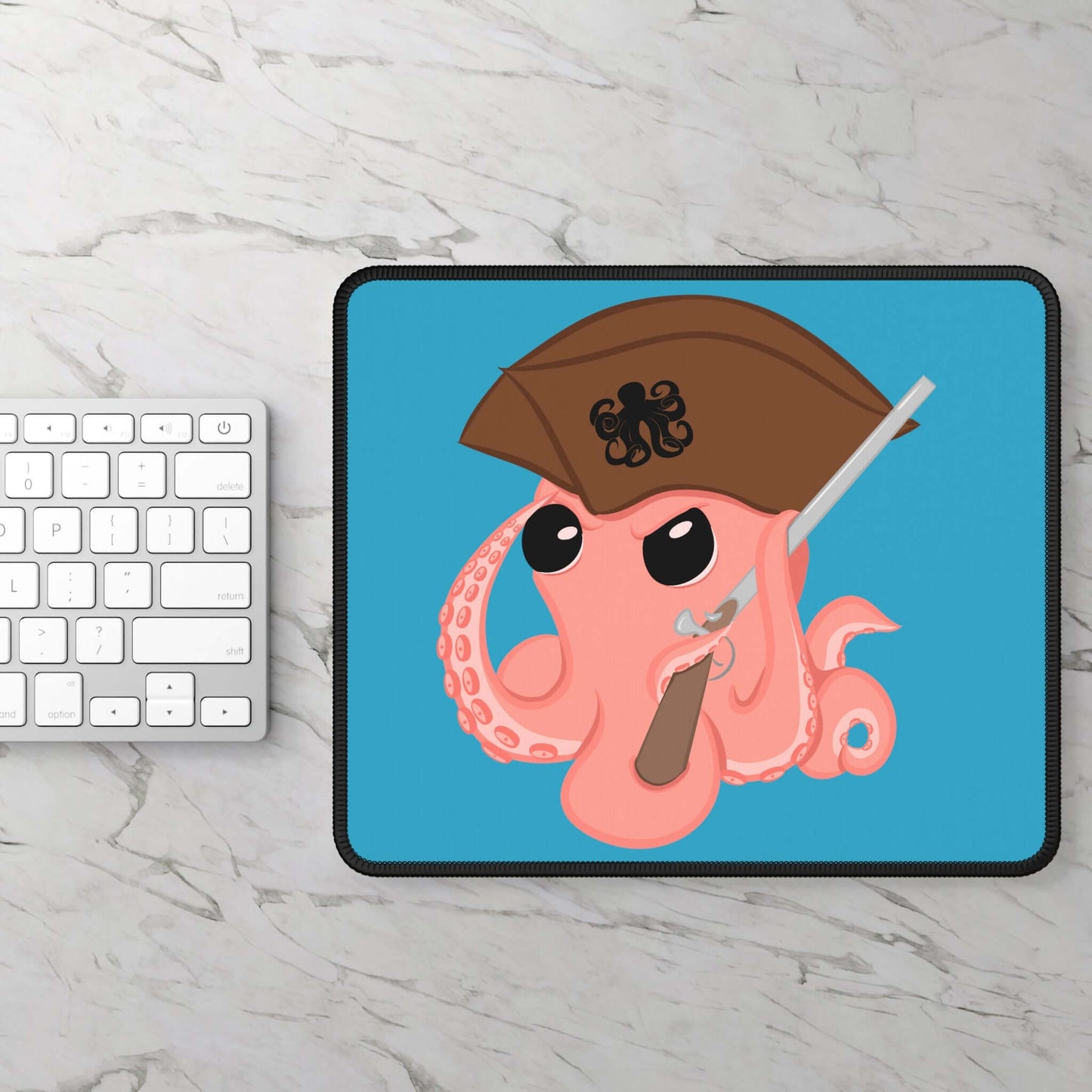 Original Octopus Revolution mascot mousepad featuring a playful pirate octopus design on a vibrant blue background.