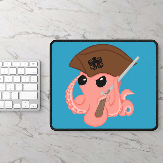 Original Octopus Revolution mascot mousepad featuring a playful pirate octopus design on a vibrant blue background.