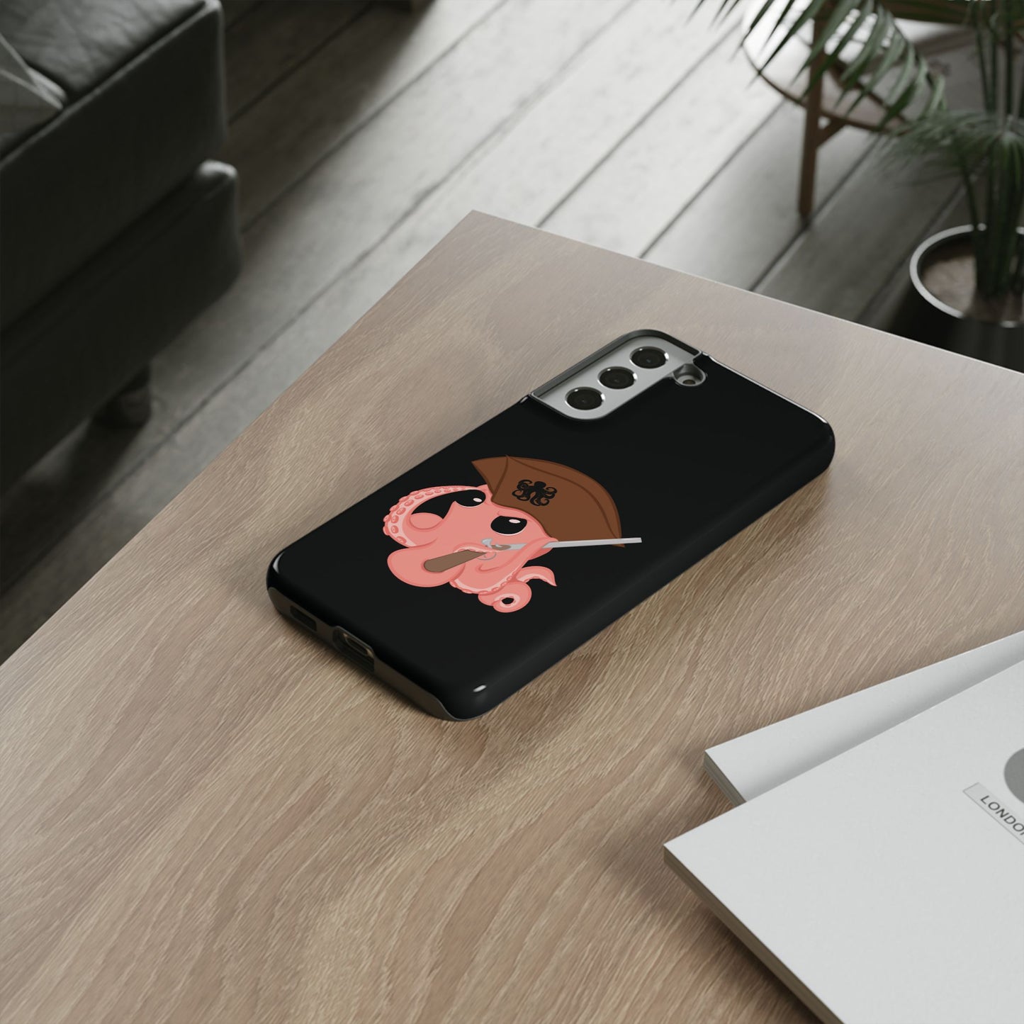 Phone case featuring a cartoon pirate themed original mascot design by the Octopus Revolution.