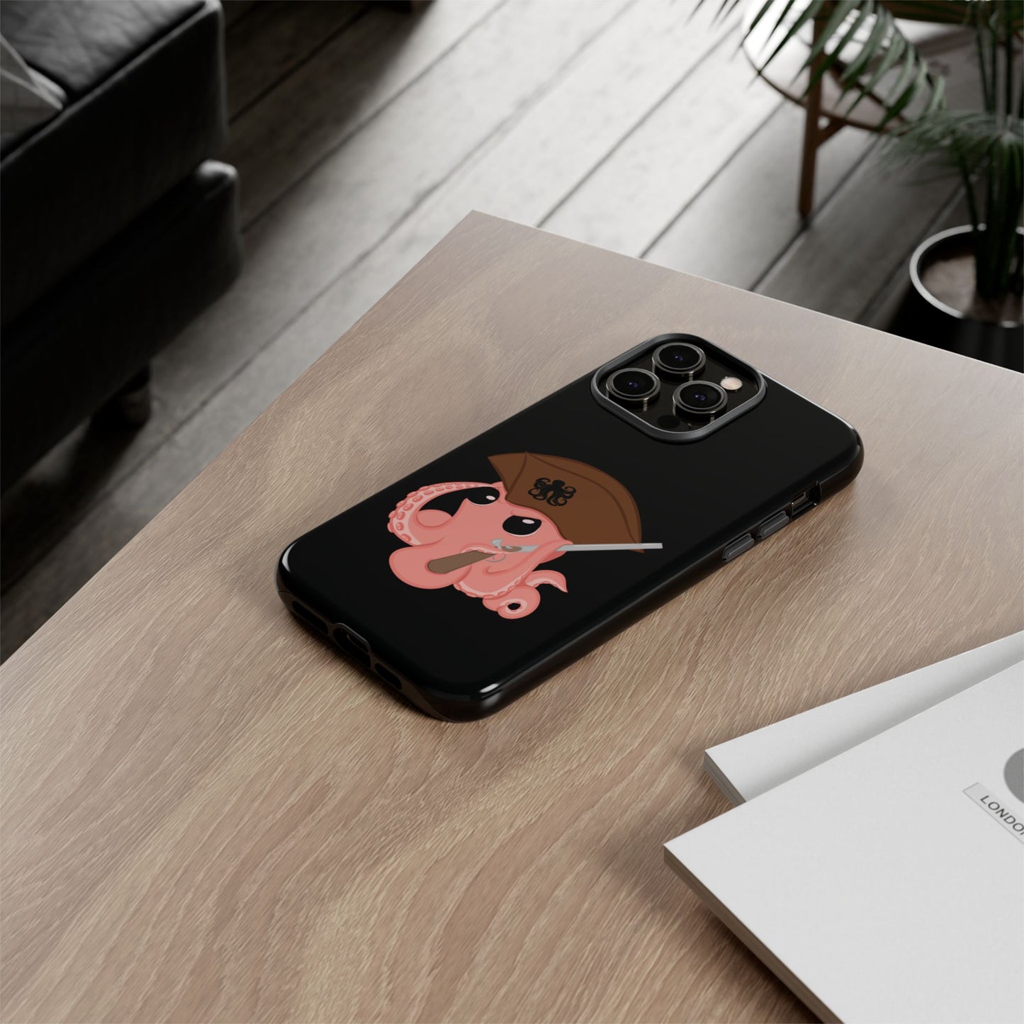 Phone case featuring a cartoon pirate themed original mascot design by the Octopus Revolution.