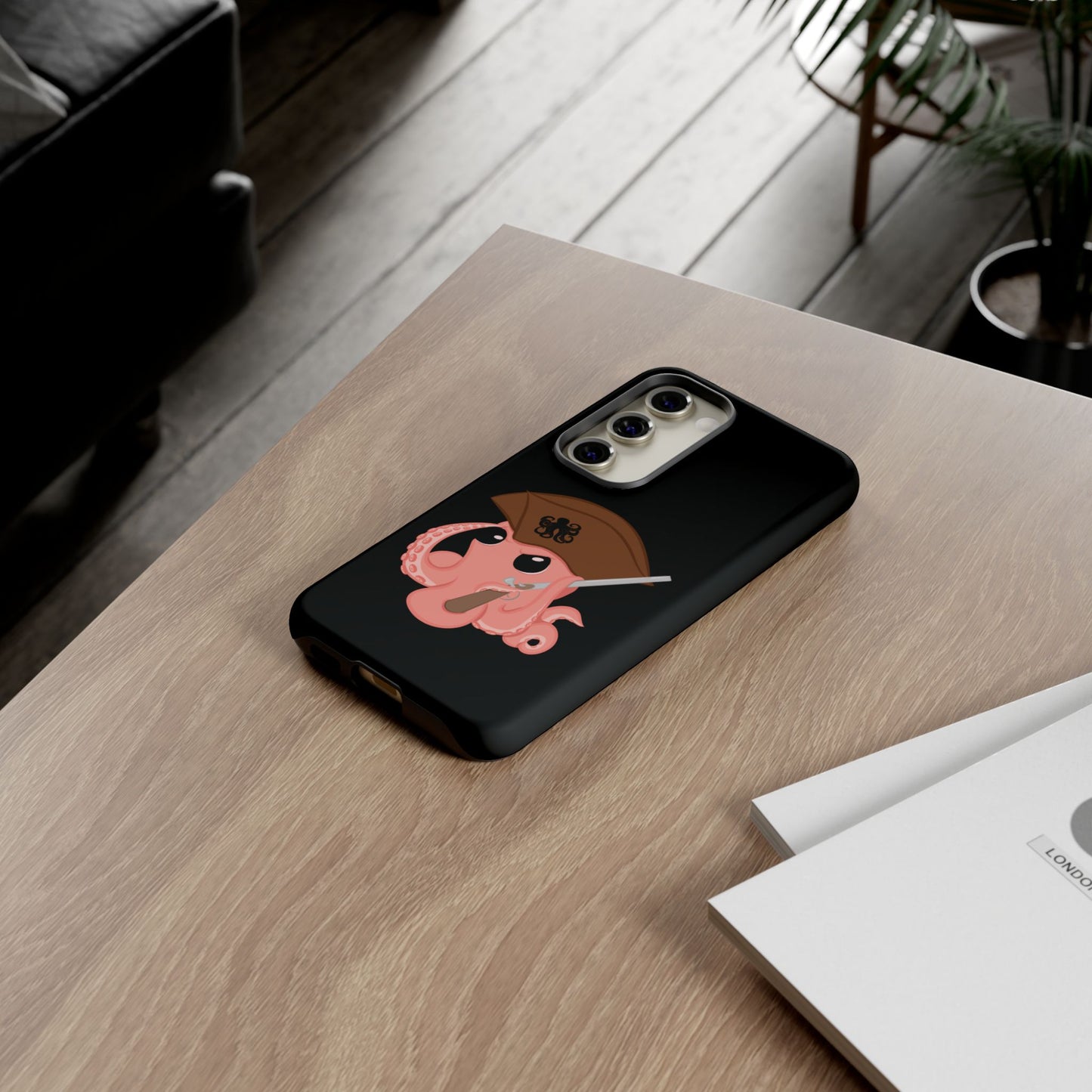 Phone case featuring a cartoon pirate themed original mascot design by the Octopus Revolution.