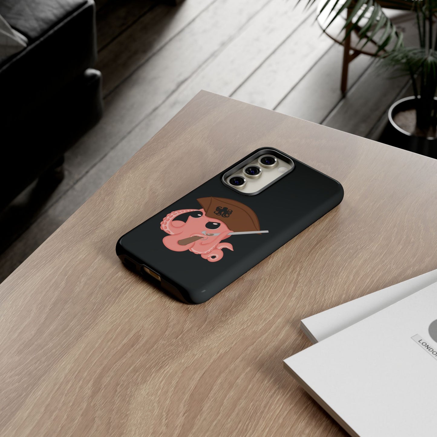 Phone case featuring a cartoon pirate themed original mascot design by the Octopus Revolution.