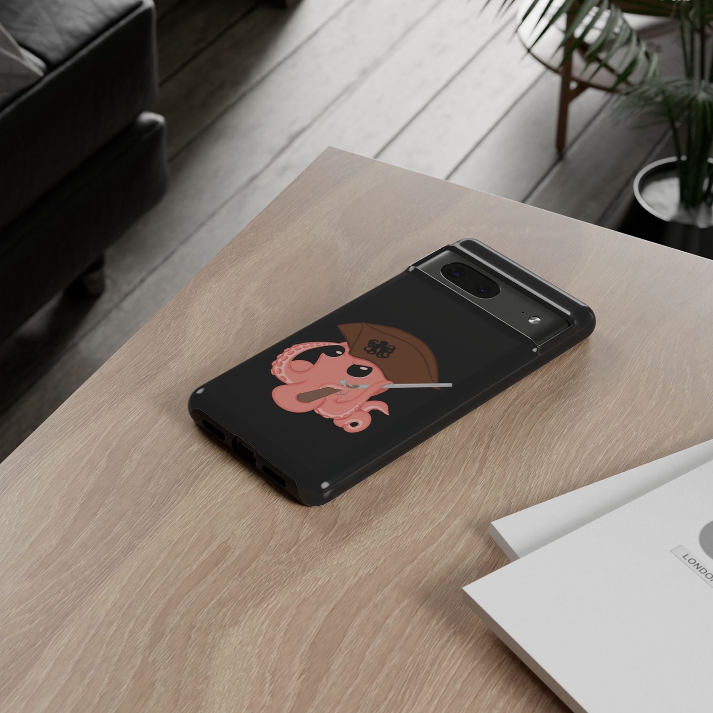 Phone case featuring a cartoon pirate themed original mascot design by the Octopus Revolution.
