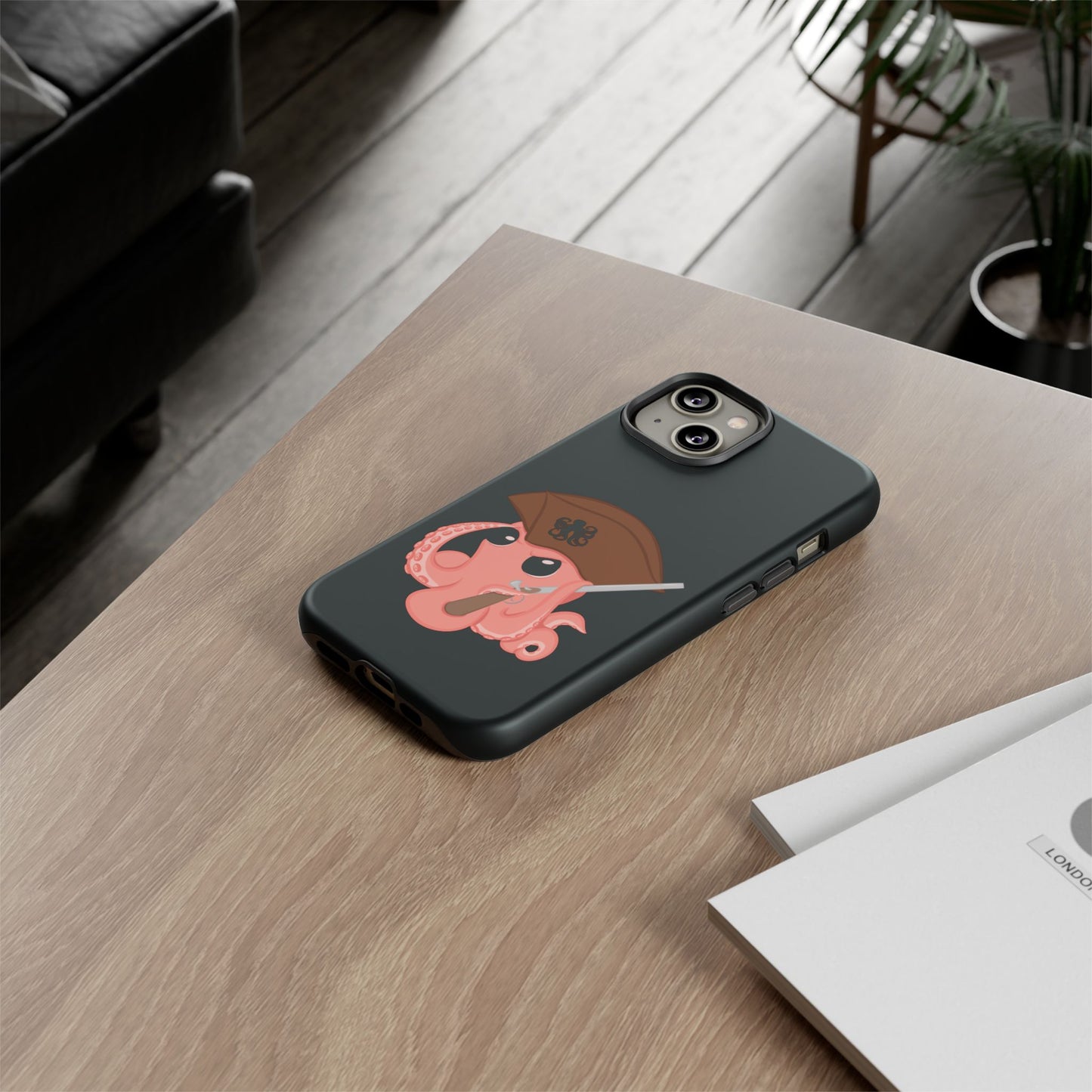 Phone case featuring a cartoon pirate themed original mascot design by the Octopus Revolution.
