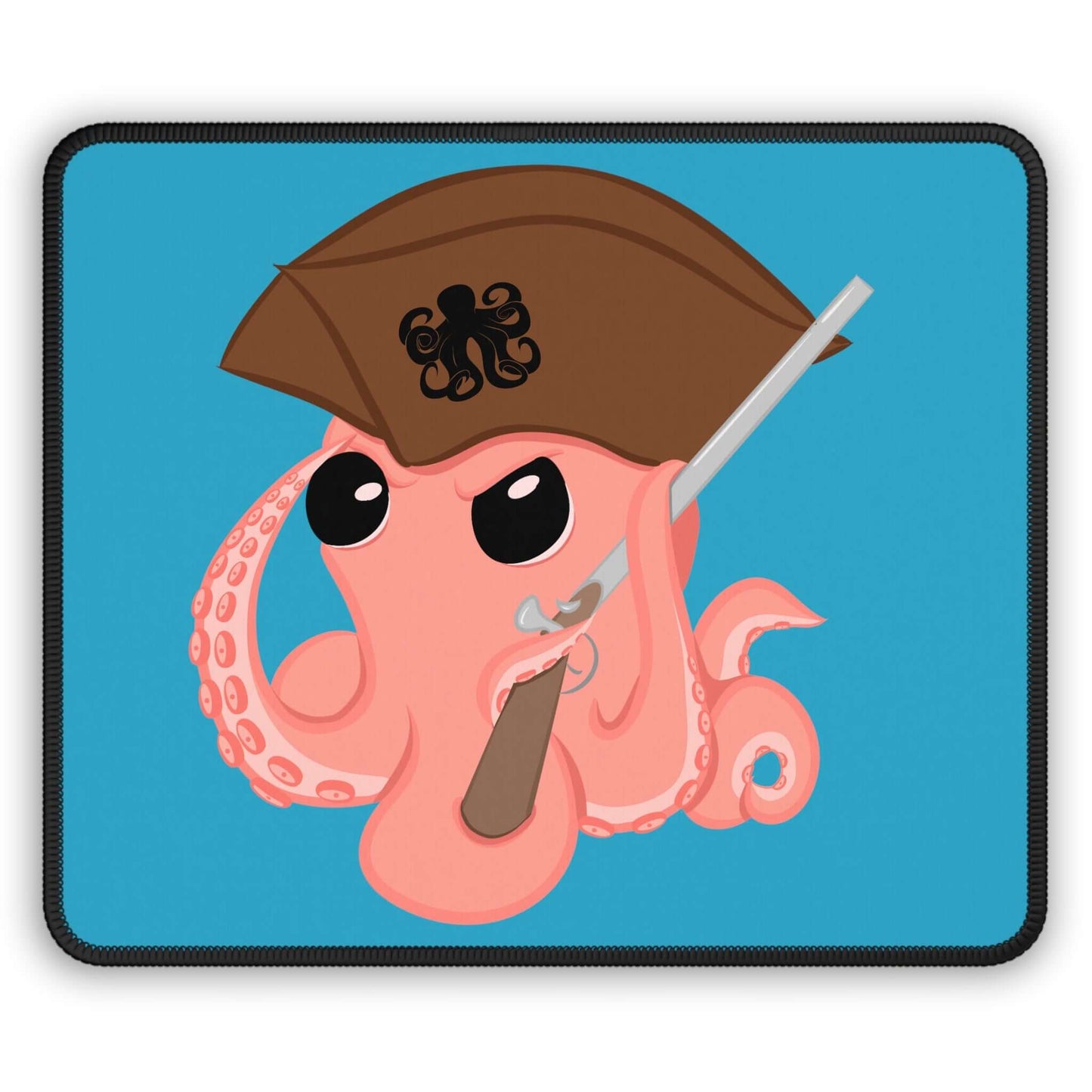 Original Octopus Revolution mascot mousepad featuring a playful octopus in a pirate hat and holding a weapon.
