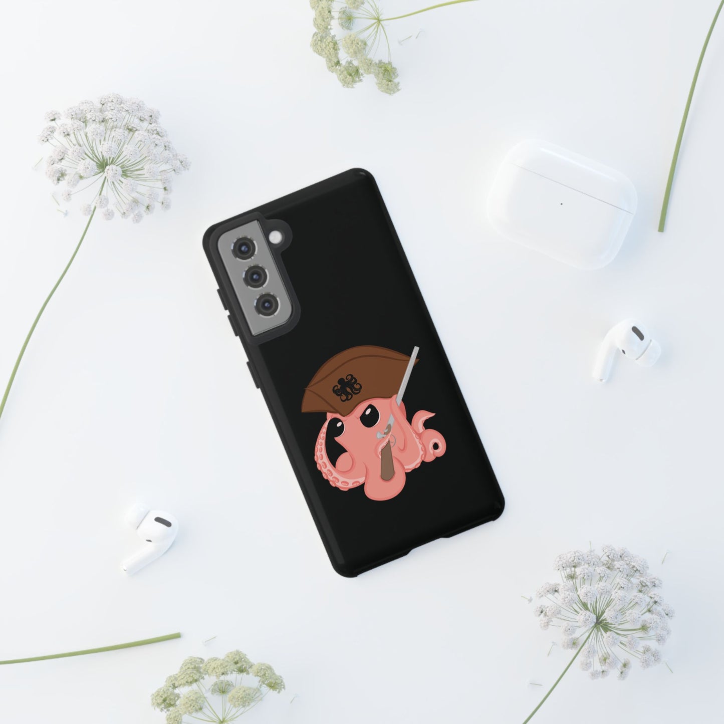 Phone case featuring a cartoon pirate themed original mascot design by the Octopus Revolution.