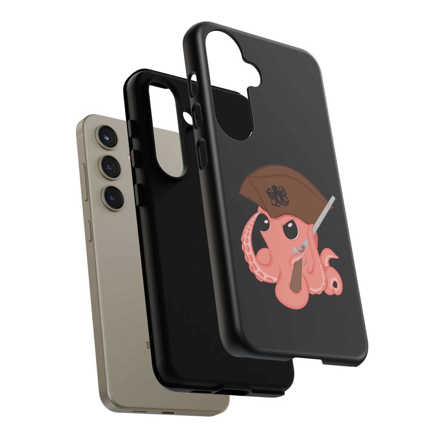 Phone case featuring a cartoon pirate themed original mascot design by the Octopus Revolution.