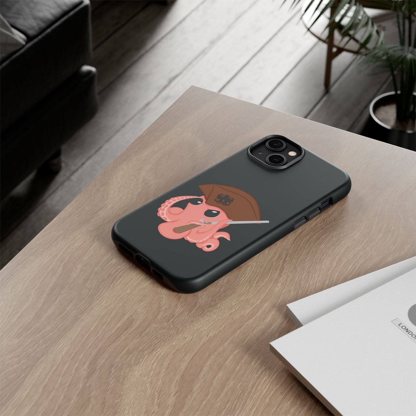 Phone case featuring a cartoon pirate themed original mascot design by the Octopus Revolution.