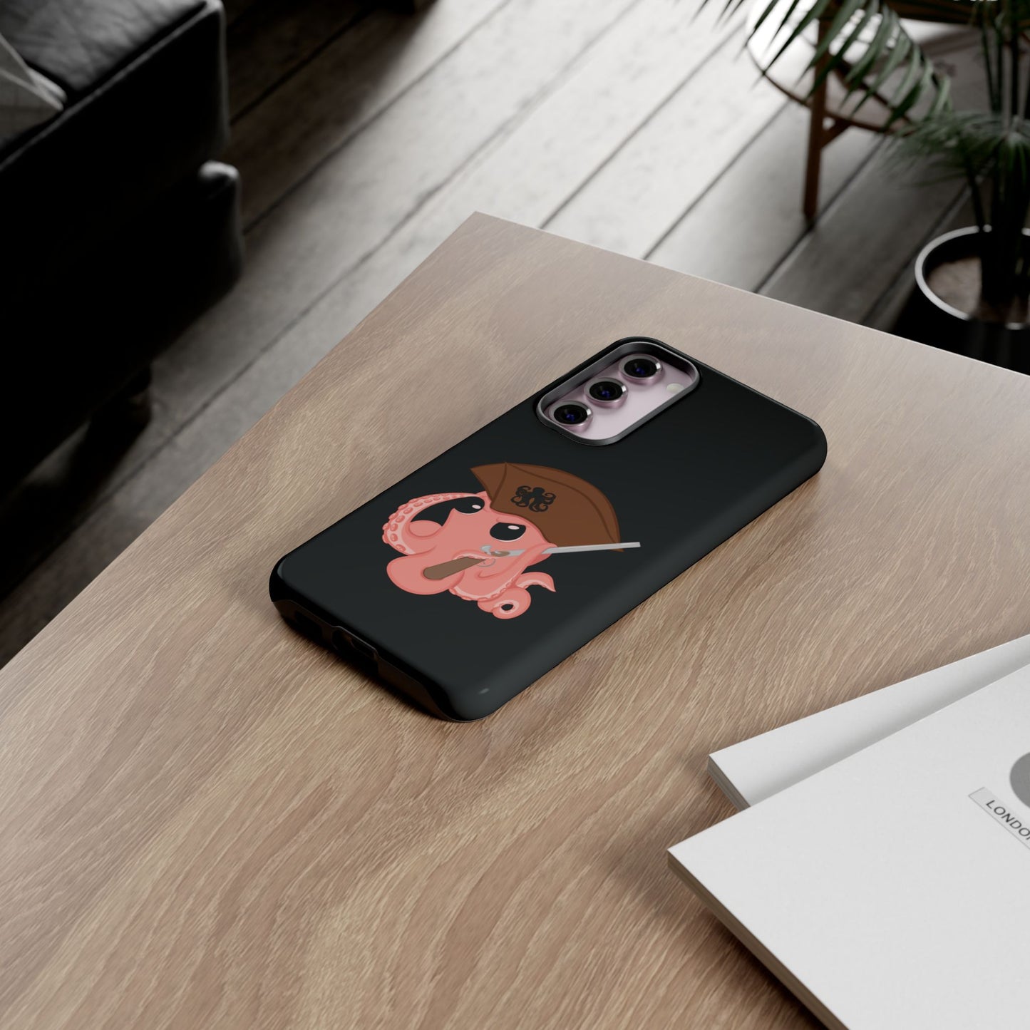 Phone case featuring a cartoon pirate themed original mascot design by the Octopus Revolution.