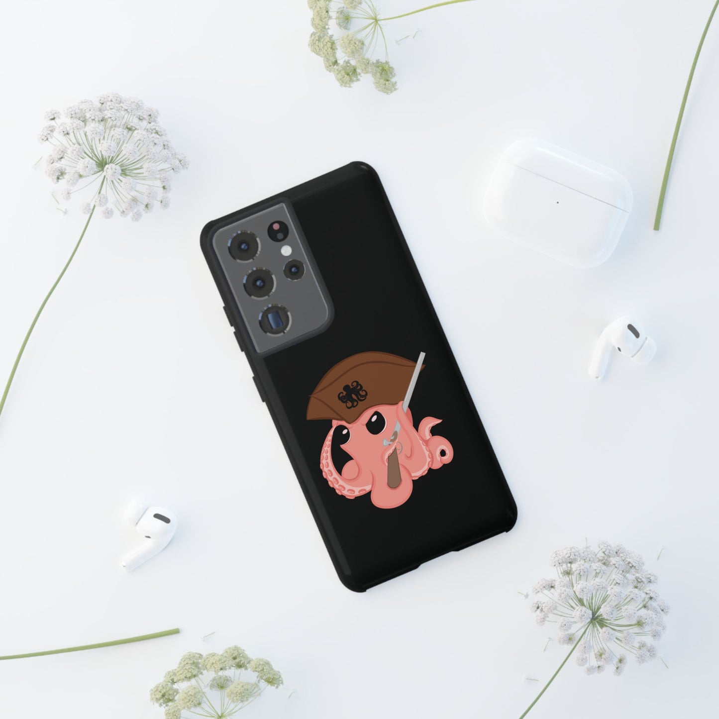 Phone case featuring a cartoon pirate themed original mascot design by the Octopus Revolution.