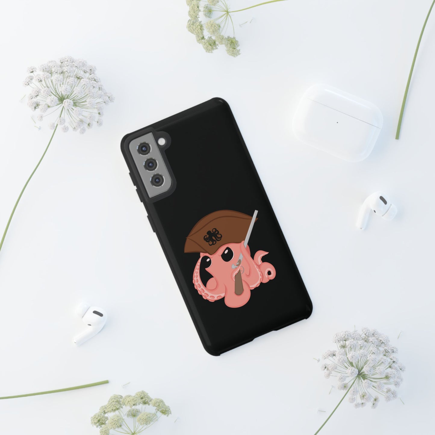 Phone case featuring a cartoon pirate themed original mascot design by the Octopus Revolution.
