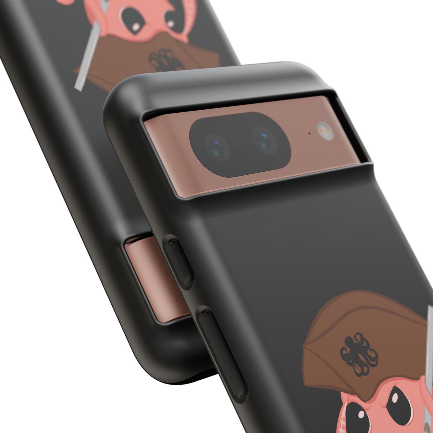 Phone case featuring a cartoon pirate themed original mascot design by the Octopus Revolution.