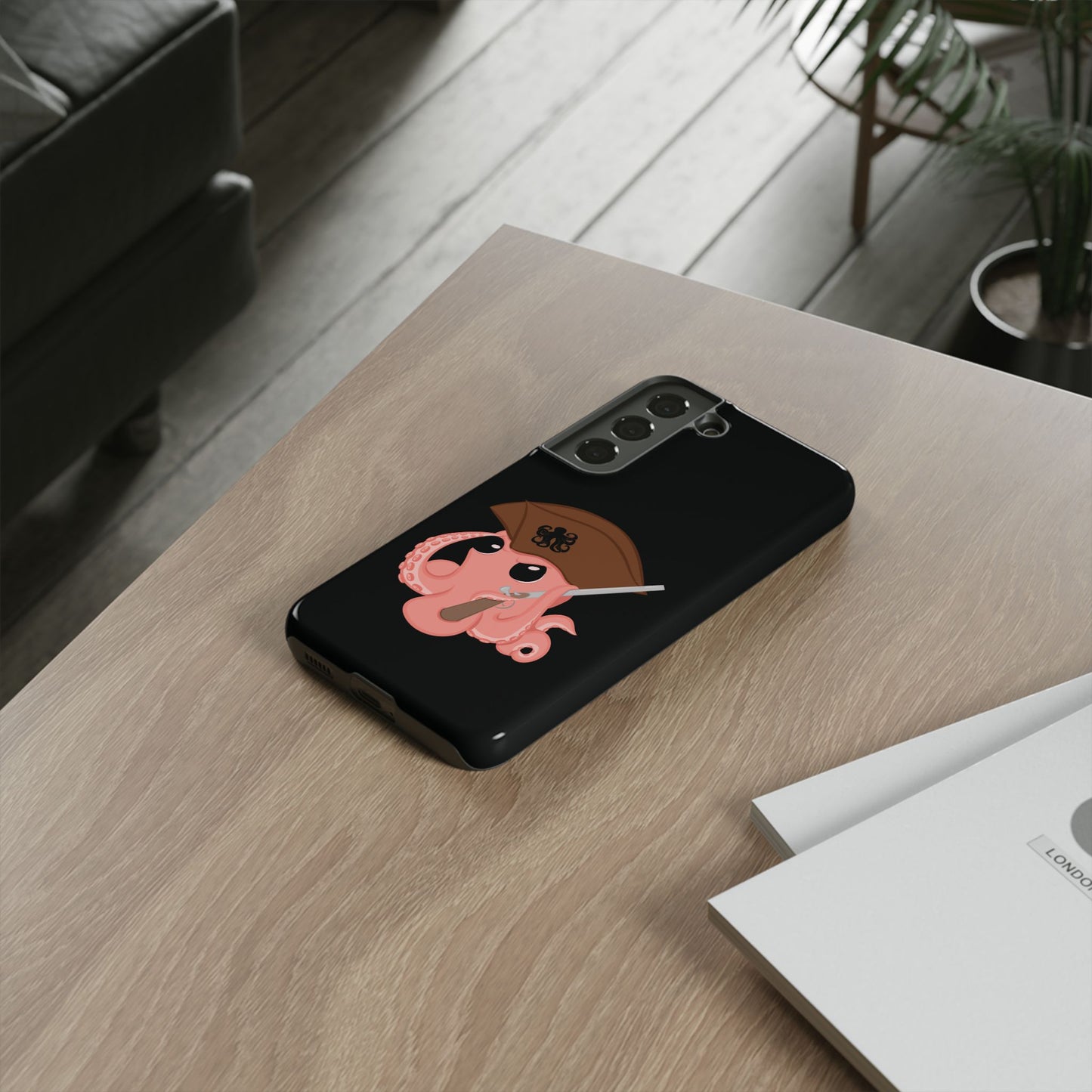 Phone case featuring a cartoon pirate themed original mascot design by the Octopus Revolution.