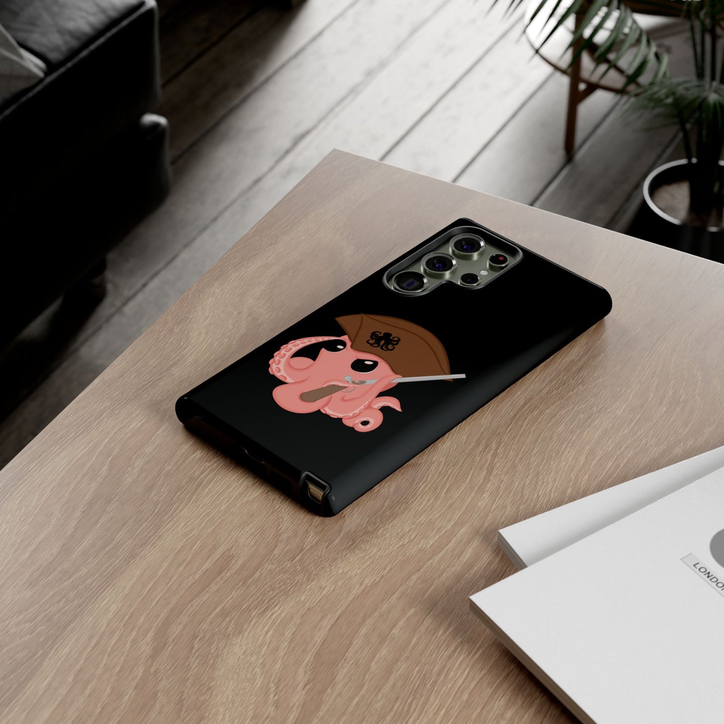 Phone case featuring a cartoon pirate themed original mascot design by the Octopus Revolution.