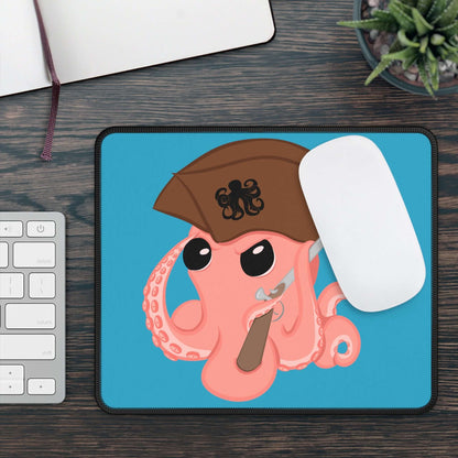 Original Octopus Revolution mascot mousepad featuring a cartoon octopus in a pirate hat with a gaming mouse on it.
