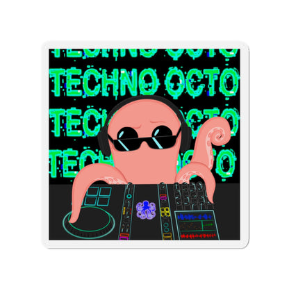 Techno Octo die-cut magnet featuring a cool octopus DJ celebrating the Octopus Revolution.