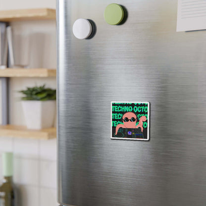 Techno Octo die-cut magnet showcasing an octopus design on a refrigerator, part of the Octopus Revolution.