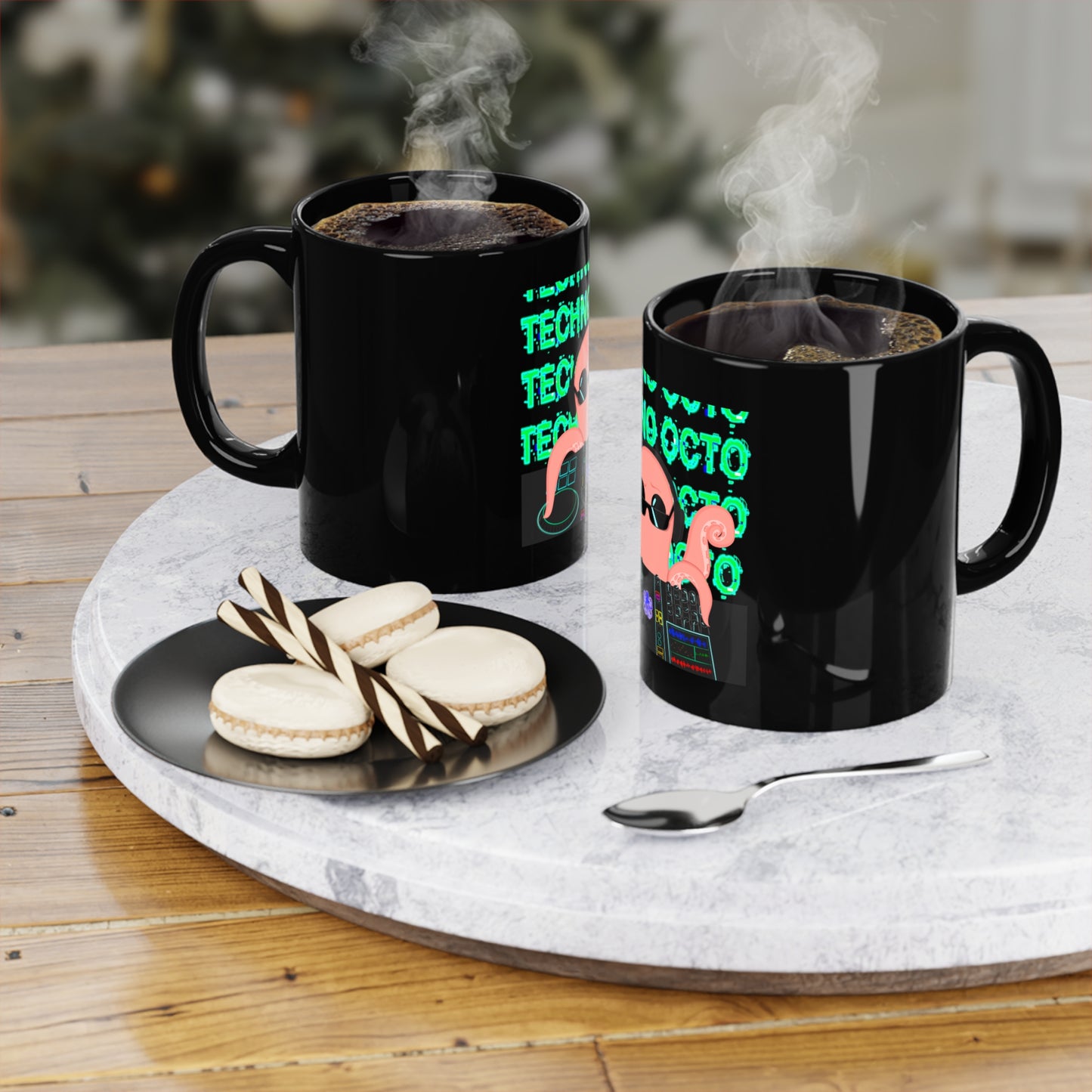 Techno Octo Solid Black Mug | Octopus Revolution