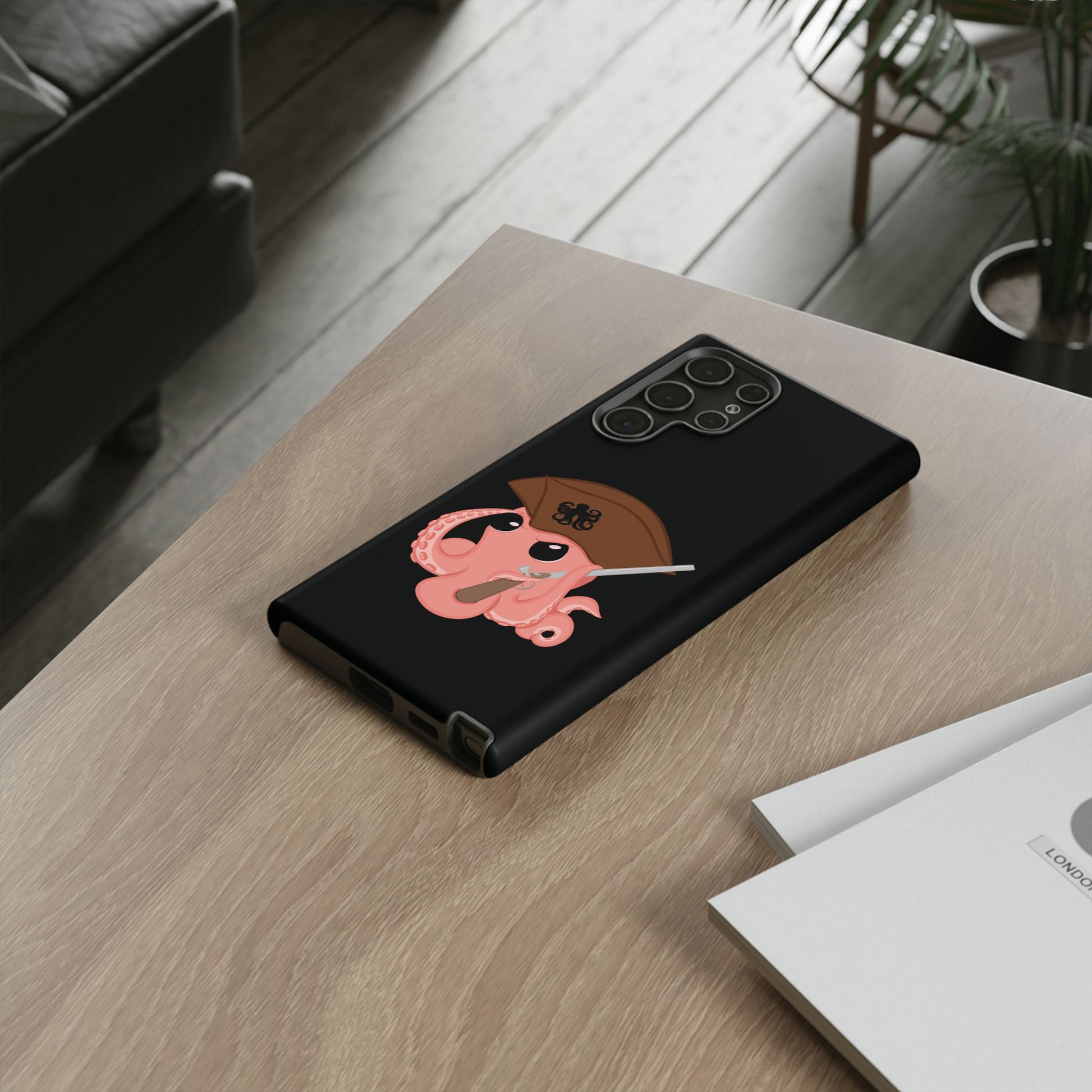 Phone case featuring a cartoon pirate themed original mascot design by the Octopus Revolution.